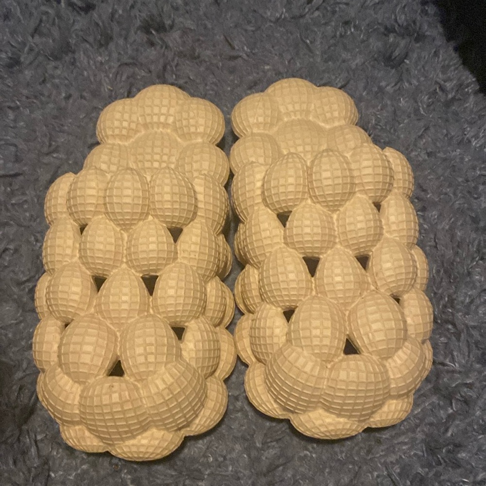 Tan colored bubble slippers